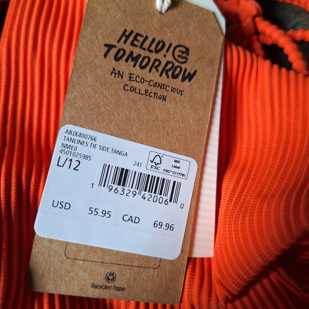 NWT Billabong Tan Lines Side Tie Tanga Textured Orange Bikini Bottoms L 12 - Picture 4 of 5